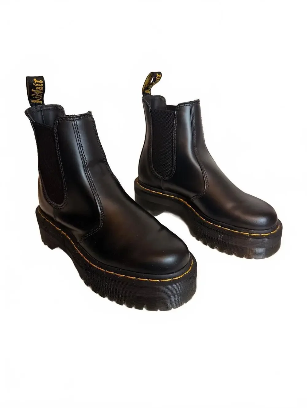 Dr. Martens Black Leather Chelsea Polished Platform Boots Chunky Size 6